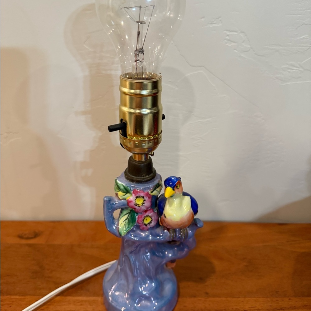 MCM‎ vintage, bluebird, floral, Colorful Ceramic table Lamp small Japan